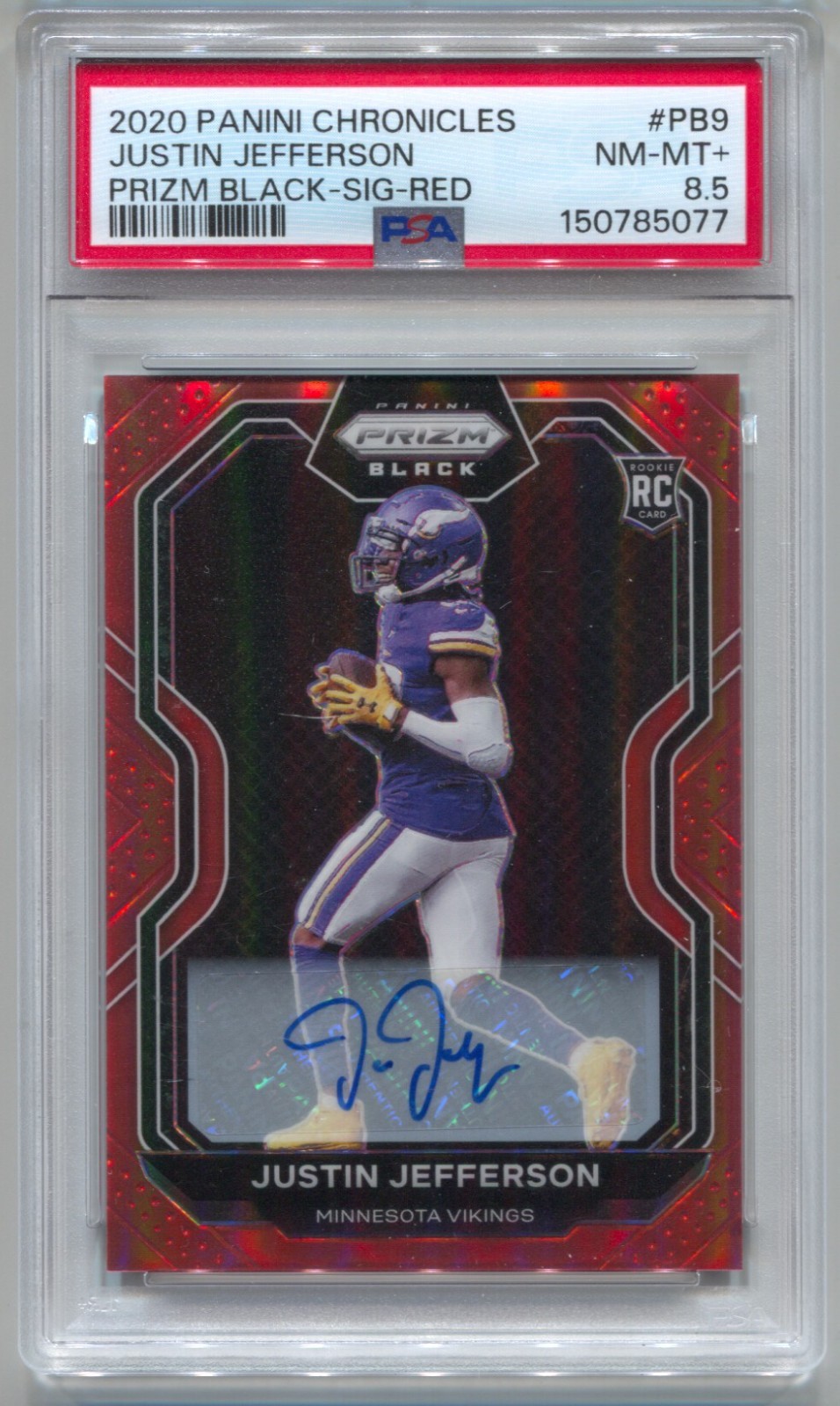2020 Panini Prizm Black Justin Jefferson Rookie Autograph Red Auto #/99 PSA 8.5