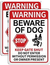 2 Pack Beware of Dog Signs Reflective Tin Fence Warning Do Not Enter Yard Decor