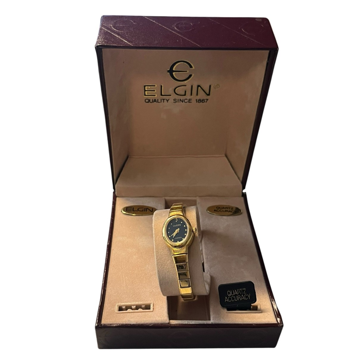 Elgin Ladies Quartz Watch Gold Tone Black Dial EJ192-048 NIB  display picture 1