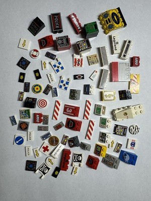 LEGO Printed Tile Lot   Control Panels,Signs, Police,pirates,Legoland 80+ Pieces