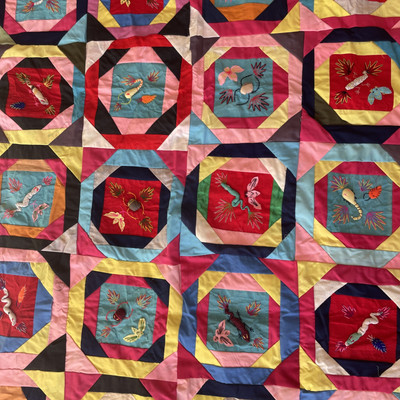 Vintage Retro Bai Jia Bei chinesischer Quilt Patchwork bestickt 3D Insekten hängend