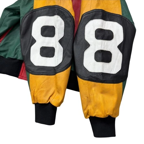 VTG 90s HARAJUKU MOTHER 8 BALL COLORBLOCK LEATHER HOODIE JACKET SIZE M image 5