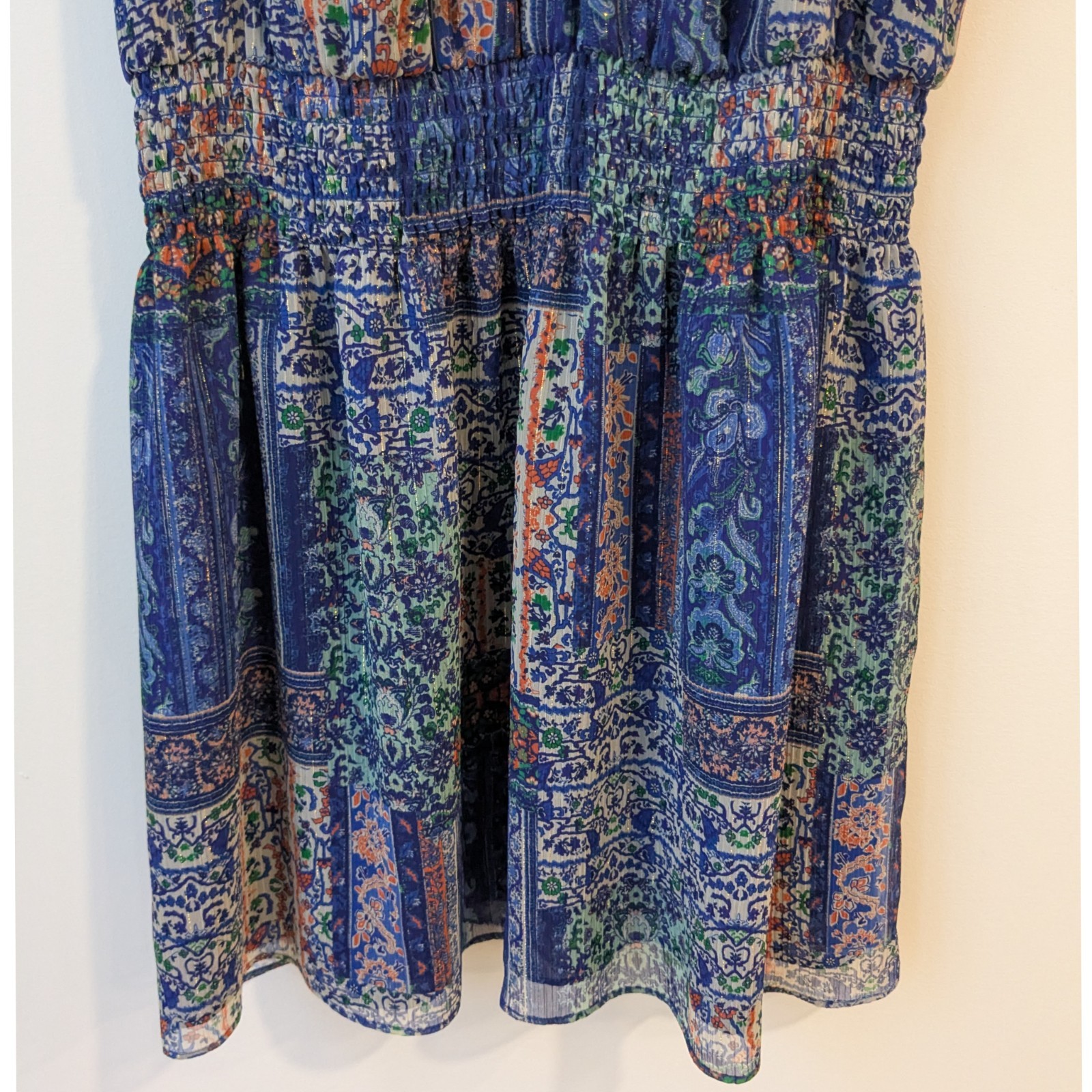 Ramy Brook Paris Patchwork Smocked Mini Dress Blu… - image 8