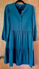 GAP Jade Green 3/4 Sleeve Henley Knit Tiered Short Dress Size Medium