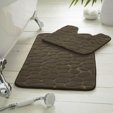 2 Piece Pebble Bath Mat Pedestal Set Non Slip Extra Large Bathroom Toilet Rugs
