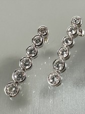 925 Sterling Silver Cubic Zirconia Long Linear Bezel Drop Earrings