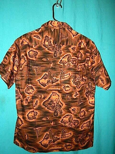 EXC GRAPHICS! VINTAGE 60's HAWAIIAN MAP SHIRT, COTTON, MEASURES as BIG Sz M - Picture 9 of 10