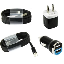 2 x Charging Kits - Cords + Wall & Car Chargers for iPhone 13 12 11 X  8 7 6