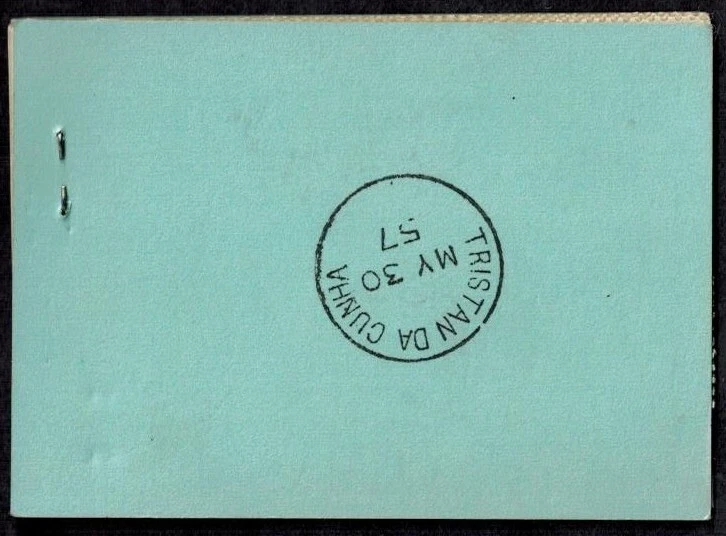 Folleto Tristan Da Cunha 1957 SB 1 QE II azul grapado izquierdo con FDC en la parte posterior CV L350 Foto 2 de 2