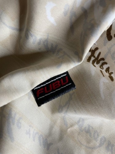 Y2K FUBU Mens Beige Shirt 2XL All Over Print Button Front Polyester Hip Hop - Picture 11 of 11