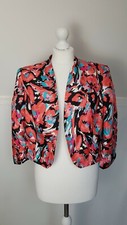 Evan-picone Black Label Coral Turquoise Floral Abstract Open Front Jacket Sze 10