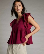 Anthropologie Pilcro the Letterpress Caroline Ruffled Babydoll Top XL in Gold
