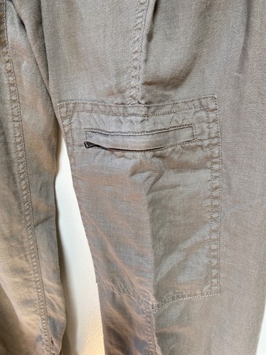 Eileen Fisher Linen Cargo Pants L Crop Ankle Jogger Beachy Boho Travel Tan Khaki - Picture 12 of 13