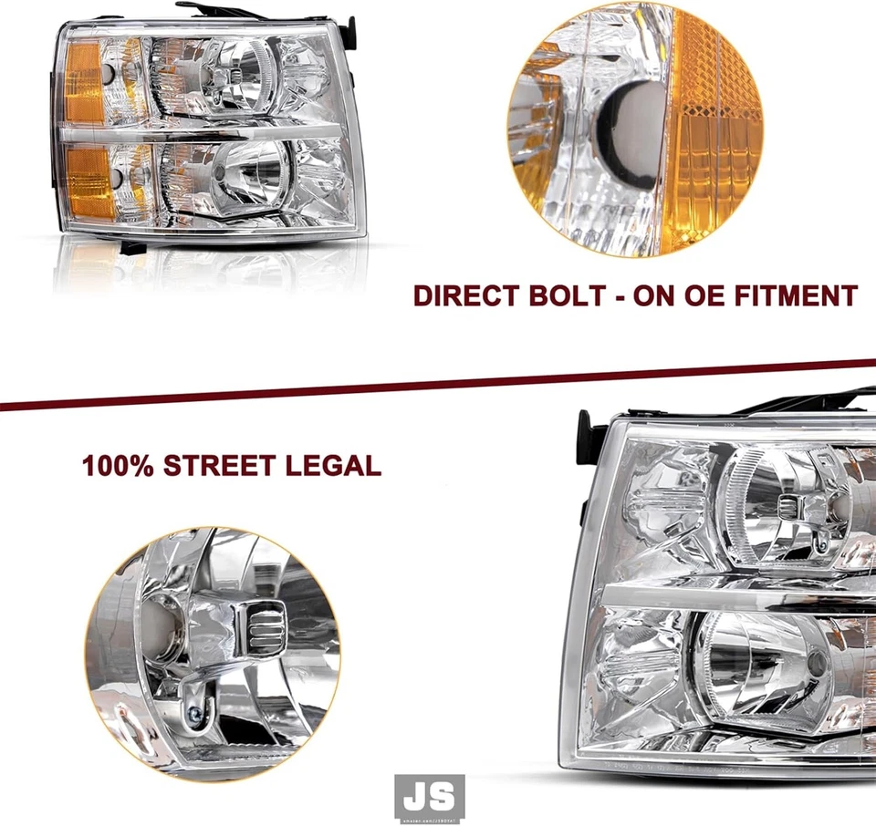 Левый и правый хромированный корпус фар для Chevy Silverado 1500 2500HD 2007-2013 годов выпуска - Изображение 4 из 4