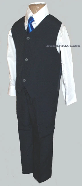 NUEVO JUEGO DE TRAJE FORMAL NIÑO 5 PIEZAS AZUL MARINO OSCURO CORBATA LARGA (TALLA 4/5/6) BODA/VACACIONES/EVENTO Foto 4 de 4