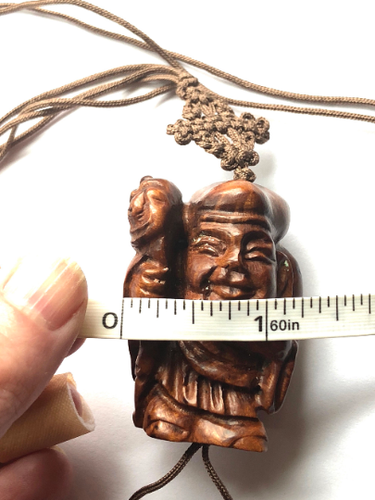 Largo Asiático Tallado Madera Buda Colgante sobre Cuerda de Seda Anudada con Borlas - Imagen 11 de 11
