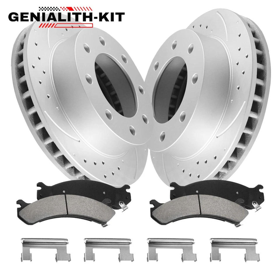 For Silverado Sierra 2500 HD Front Rear Drilled Rotors & Ceramic Brake Pads Kit - Image 2 of 4