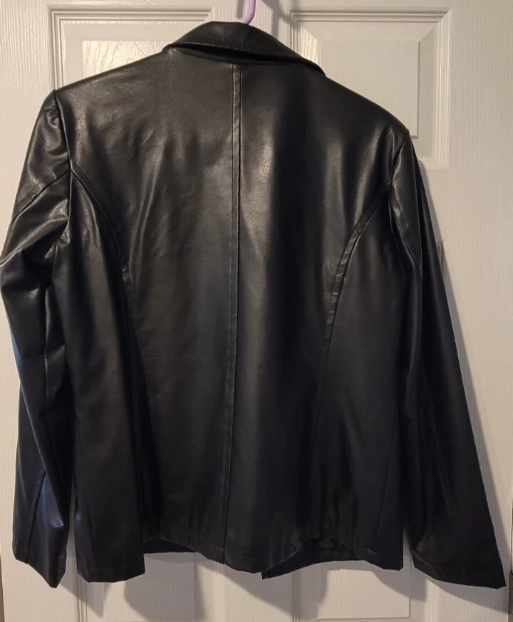 Lee Black Faux Leather Zip Front Jacket Zippered Pockets Small - Image 4 of 4