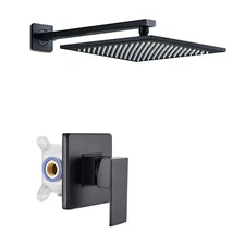 8 inch Wall Rainfall Shower Head Combo Black Shower Faucet Set with Mixer Valve