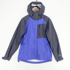 L.L. Bean Rain Jacket Womens Misses Small Blue Gray Hooded Flaws*