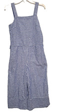 Beach Lunch Lounge Womens S/P 55 Linen Blue Stripe Capri Jumpsuit Coastal