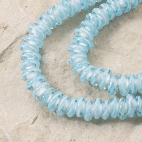 Aqua Blue + White Striped Lampwork Spacer Beads, Glass Beads for Jewelry Making - Picture 4 of 8