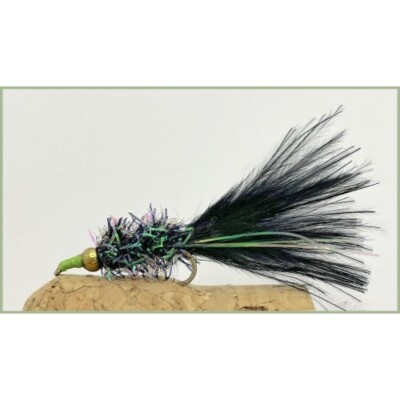 3 pack BARBLESS Trout Flies, Lures, Black, Green Nosed Nomad Size 10 Fly Fishing