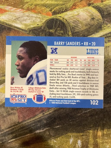 1990 PRO SET #102 BARRY SANDERS LIONS. NRMT+ - Picture 2 of 2