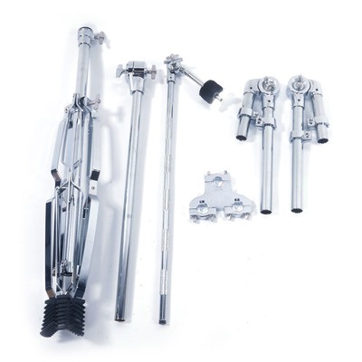 Double Tom Drum Stand Adjustable Pedal Control Silver Black Lightweight Support