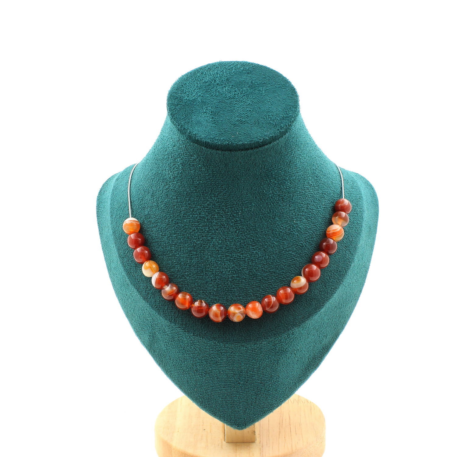 Collier agate rubanée véritable, perles 8 mm et finition chaine dorée de prestige