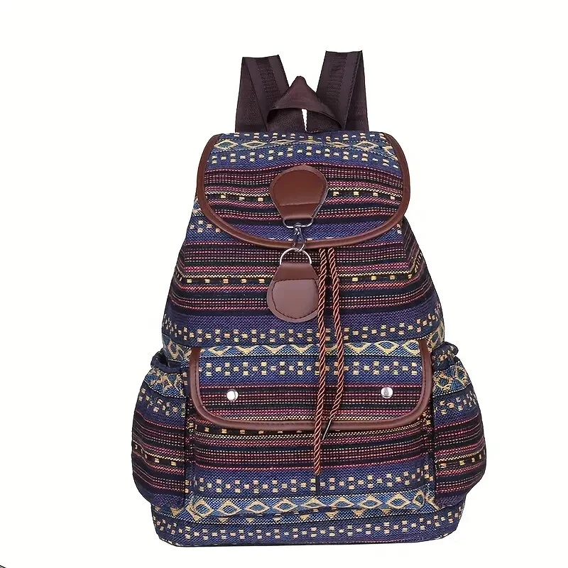 Large Multicolour Striped Patterened Boho Festival Womens Mens Backpack Rucksack - Image 4 of 4