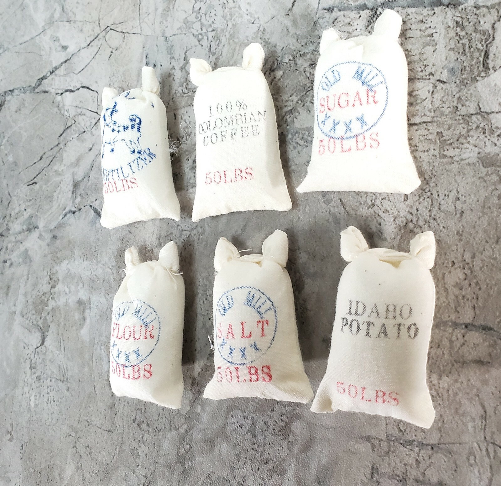 Dollhouse 6 Sacks Grains Flour Potatoes Coffee Salt + 1:12 Scale Miniatures
