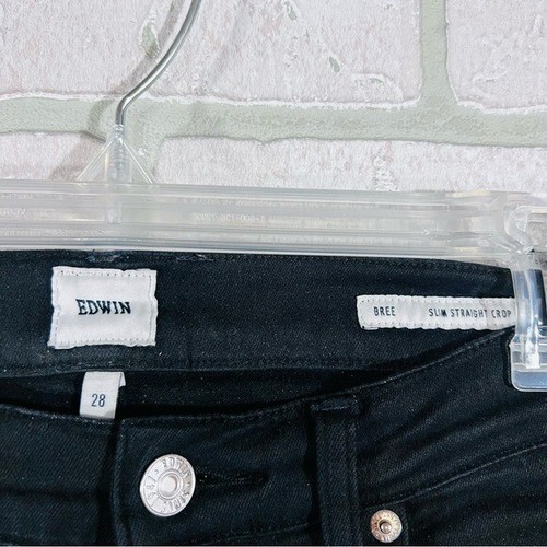 Pantalones de mezclilla Edwin Bree ajustados rectos negros recortados al tobillo talla 28 - Imagen 7 de 9