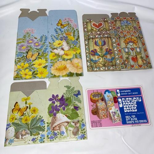 Vintage 1985 Gift Goodie Box Set of 3 Floral Butterfly Mushroom Sweets Cookies - Picture 1 of 3