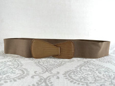 Vintage Statement Belt Womens Elastic Waist 90s Retro Wide Brown Tan M/L Hook