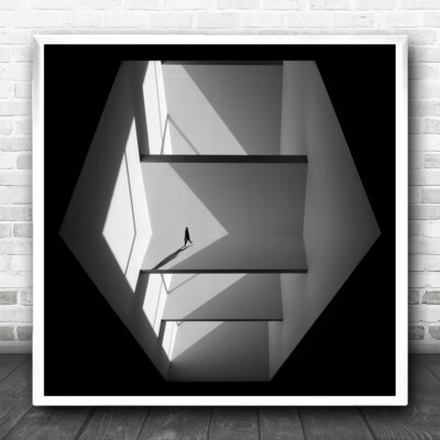 Schwarz-Weiß Gehen Drei Etagen Schatten Quadrat Wandkunstdruck