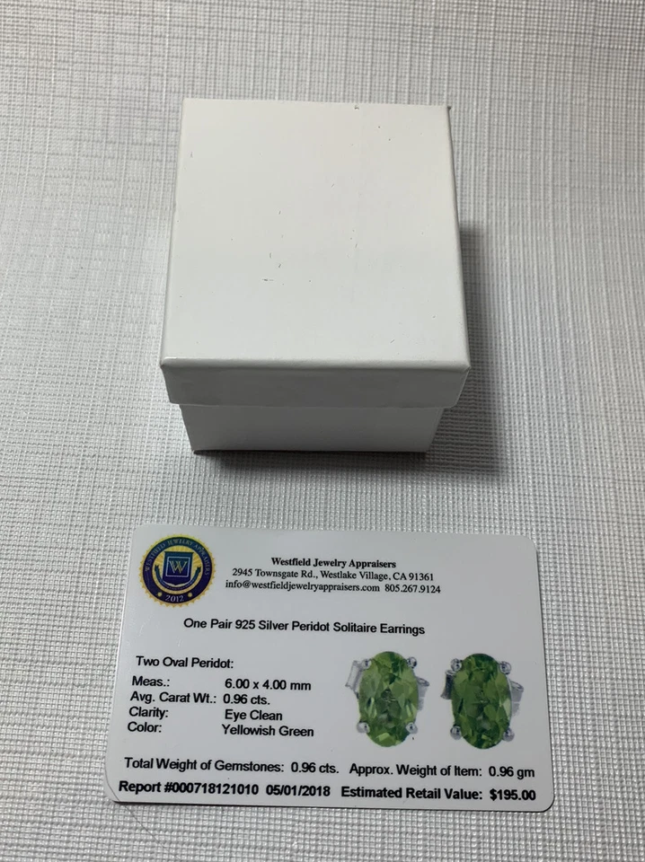 Auténticos PENDIENTES DE PLATA Solitario Dos Peridotos OVALADOS con Certificado de Autenticidad 925 Sil ¡100 DE DESCUENTO! Foto 3 de 4
