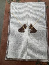 vintage 1960s Chenille Crib/Baby Coverlet -two brown dogs on yellow leashes