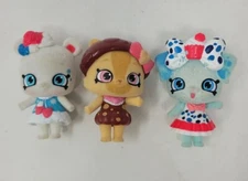 3  Lot Shopkins Shoppets Wild Style Kitty Puppy Polar Bear Flocked Mini Dolls 