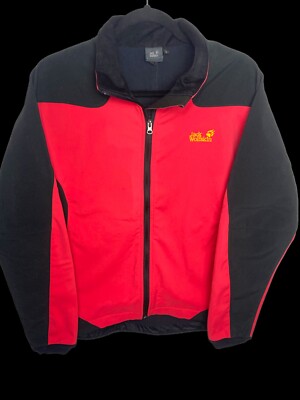 Jack Wolfskin Vintage Outdoor Weather Full-zip Fleece Lined Red Jacket Womens LG
