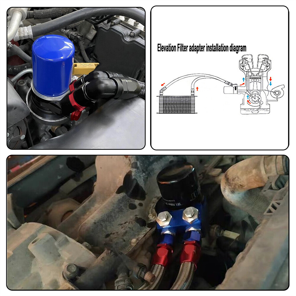 Universal 19 Row Engine Transmission Oil Cooler +Filter Adapter Hose