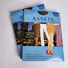 Assets by Sara Blakely Perfect Pantyhose Size 4 Black Full Length 2 Pack Shaping