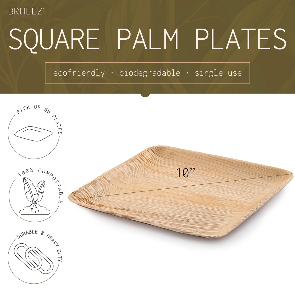 Bamboo Plates from Premium Grade Palm Leaf 10 in Party Plates [50 Pack
