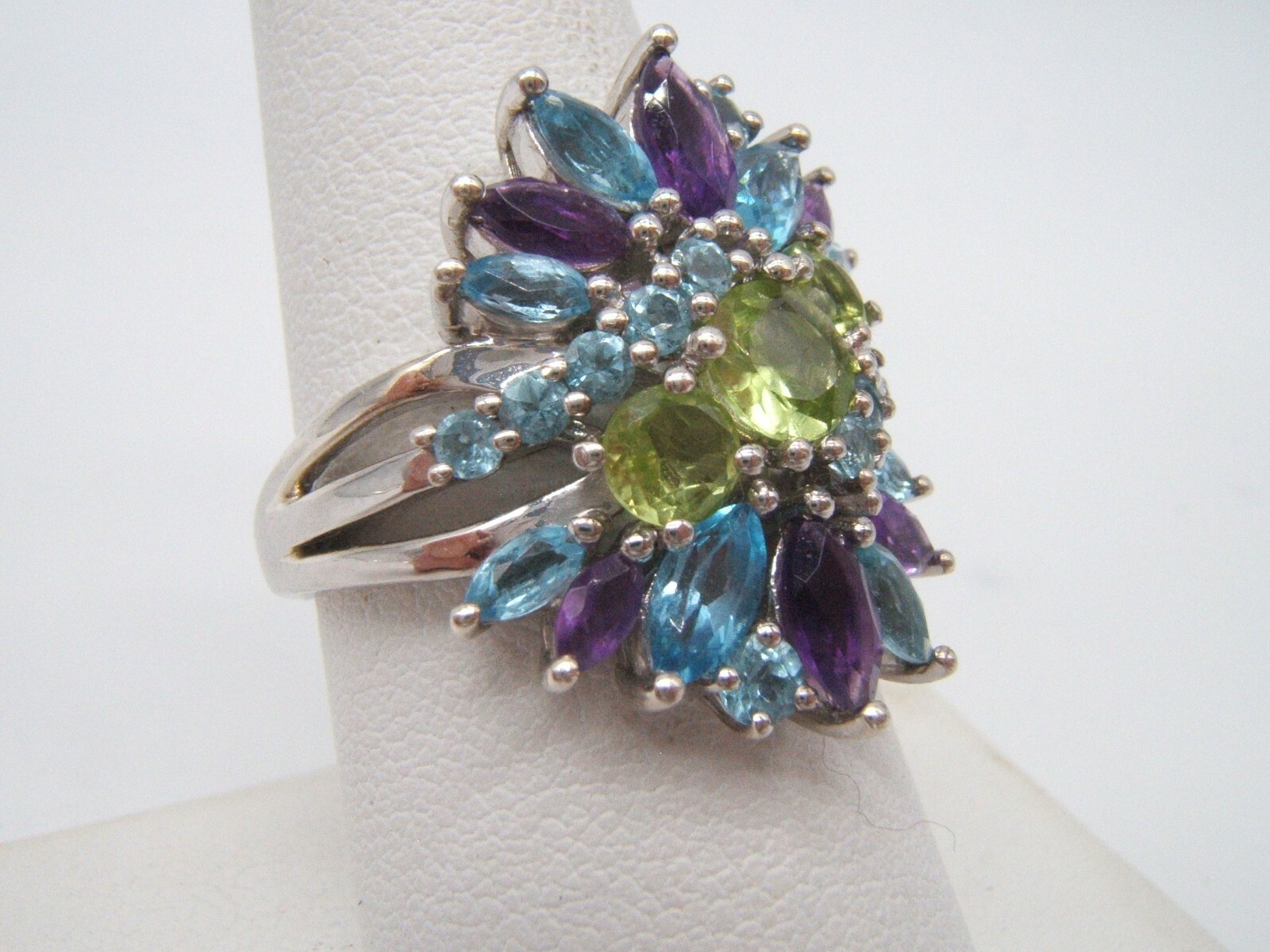 STERLING SILVER RING SIGNED J MULTI COLORED STONE… - image 2