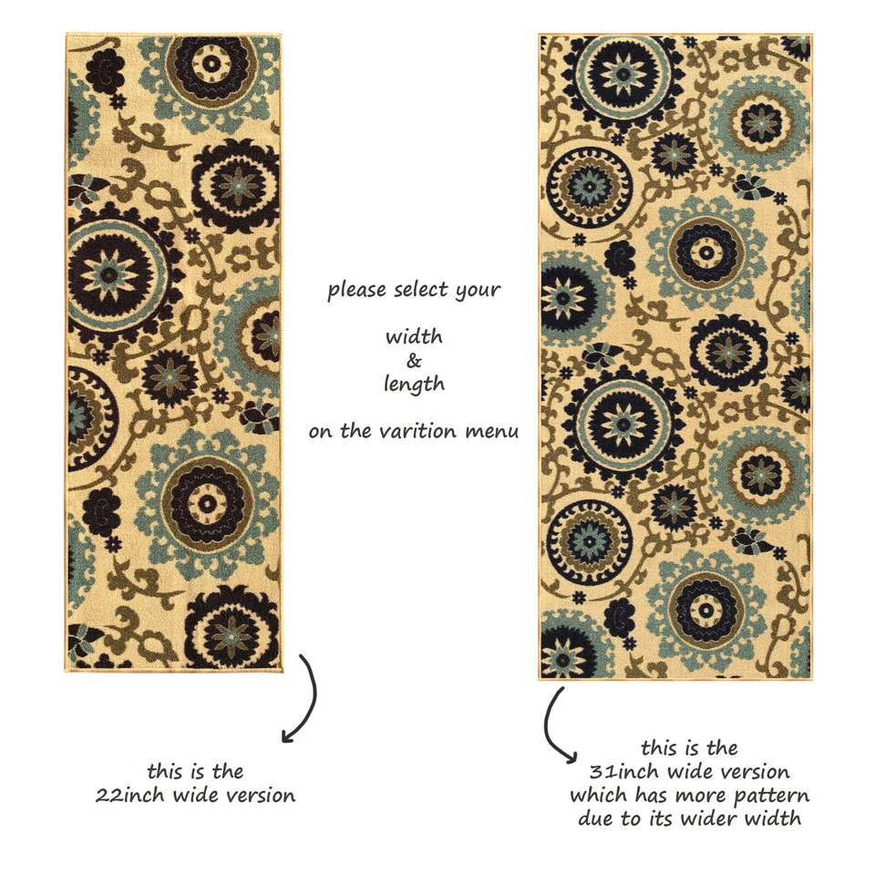 Alfombra Corredor Pasillo Escalera Tamaño Personalizado Espalda de Goma Antideslizante Beige Floral Medallón Foto 3 de 4