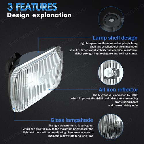 For 1985-1991 Subaru XT 7" Square Sealed Beam Glass HEADLIGHTs H4 Bulbs H6054 - Picture 3 of 12