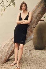 NEW By Anthropologie Crochet Mini Dress L BLACK color large