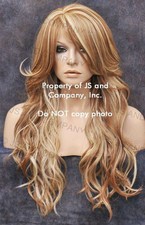 Human Hair Blend Full WIG HEAT OK WAVY Long WBCA Blonde mix 27-613