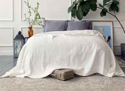 100% Leinen einfaches  Bettlaken 230x240 cm creme-weiß stonewashed weich Neu