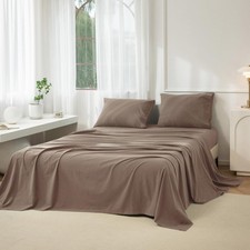 Queen Size Sheet Set, 4-Piece - 100 Washed Cotton, Linen-Like Soft Breatha...